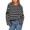 imageBTFBM Womens Striped Knit Sweaters 2026 Spring Fall Boat Neck Off Shoulder Long Sleeve Oversized Casual Pullover TopsStriped Black White