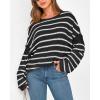 imageBTFBM Womens Striped Knit Sweaters 2026 Spring Fall Boat Neck Off Shoulder Long Sleeve Oversized Casual Pullover TopsStriped Black White