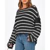 imageBTFBM Womens Striped Knit Sweaters 2026 Spring Fall Boat Neck Off Shoulder Long Sleeve Oversized Casual Pullover TopsStriped Black White