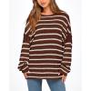 imageBTFBM Womens Striped Knit Sweaters 2026 Spring Fall Boat Neck Off Shoulder Long Sleeve Oversized Casual Pullover TopsStriped Coffee White