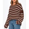 imageBTFBM Womens Striped Knit Sweaters 2026 Spring Fall Boat Neck Off Shoulder Long Sleeve Oversized Casual Pullover TopsStriped Coffee White