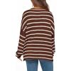imageBTFBM Womens Striped Knit Sweaters 2026 Spring Fall Boat Neck Off Shoulder Long Sleeve Oversized Casual Pullover TopsStriped Coffee White