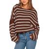 imageBTFBM Womens Striped Knit Sweaters 2026 Spring Fall Boat Neck Off Shoulder Long Sleeve Oversized Casual Pullover TopsStriped Coffee White