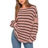 imageBTFBM Womens Striped Knit Sweaters 2026 Spring Fall Boat Neck Off Shoulder Long Sleeve Oversized Casual Pullover TopsStriped Pink Black