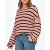 imageBTFBM Womens Striped Knit Sweaters 2026 Spring Fall Boat Neck Off Shoulder Long Sleeve Oversized Casual Pullover TopsStriped Pink Black