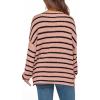 imageBTFBM Womens Striped Knit Sweaters 2026 Spring Fall Boat Neck Off Shoulder Long Sleeve Oversized Casual Pullover TopsStriped Pink Black