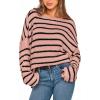 imageBTFBM Womens Striped Knit Sweaters 2026 Spring Fall Boat Neck Off Shoulder Long Sleeve Oversized Casual Pullover TopsStriped Pink Black