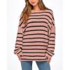 imageBTFBM Womens Striped Knit Sweaters 2026 Spring Fall Boat Neck Off Shoulder Long Sleeve Oversized Casual Pullover TopsStriped Pink Black