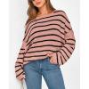 imageBTFBM Womens Striped Knit Sweaters 2026 Spring Fall Boat Neck Off Shoulder Long Sleeve Oversized Casual Pullover TopsStriped Pink Black