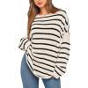 imageBTFBM Womens Striped Knit Sweaters 2026 Spring Fall Boat Neck Off Shoulder Long Sleeve Oversized Casual Pullover TopsStriped White Black