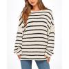imageBTFBM Womens Striped Knit Sweaters 2026 Spring Fall Boat Neck Off Shoulder Long Sleeve Oversized Casual Pullover TopsStriped White Black