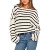 imageBTFBM Womens Striped Knit Sweaters 2026 Spring Fall Boat Neck Off Shoulder Long Sleeve Oversized Casual Pullover TopsStriped White Black