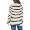 imageBTFBM Womens Striped Knit Sweaters 2026 Spring Fall Boat Neck Off Shoulder Long Sleeve Oversized Casual Pullover TopsStriped White Black