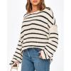 imageBTFBM Womens Striped Knit Sweaters 2026 Spring Fall Boat Neck Off Shoulder Long Sleeve Oversized Casual Pullover TopsStriped White Black