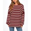 imageBTFBM Womens Striped Knit Sweaters 2026 Spring Fall Boat Neck Off Shoulder Long Sleeve Oversized Casual Pullover TopsStriped Wine Red White