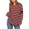 imageBTFBM Womens Striped Knit Sweaters 2026 Spring Fall Boat Neck Off Shoulder Long Sleeve Oversized Casual Pullover TopsStriped Wine Red White