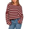 imageBTFBM Womens Striped Knit Sweaters 2026 Spring Fall Boat Neck Off Shoulder Long Sleeve Oversized Casual Pullover TopsStriped Wine Red White