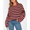 imageBTFBM Womens Striped Knit Sweaters 2026 Spring Fall Boat Neck Off Shoulder Long Sleeve Oversized Casual Pullover TopsStriped Wine Red White