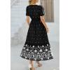 imageBTFBM Womens Summer Dresses 2026 Casual Short Sleeve Elastic Waist Flowy Beach Vacation Floral Boho Maxi Dress PocketsBlack White Flower
