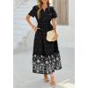 imageBTFBM Womens Summer Dresses 2026 Casual Short Sleeve Elastic Waist Flowy Beach Vacation Floral Boho Maxi Dress PocketsBlack White Flower