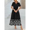 imageBTFBM Womens Summer Dresses 2026 Casual Short Sleeve Elastic Waist Flowy Beach Vacation Floral Boho Maxi Dress PocketsBlack White Flower