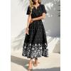 imageBTFBM Womens Summer Dresses 2026 Casual Short Sleeve Elastic Waist Flowy Beach Vacation Floral Boho Maxi Dress PocketsBlack White Flower