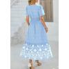 imageBTFBM Womens Summer Dresses 2026 Casual Short Sleeve Elastic Waist Flowy Beach Vacation Floral Boho Maxi Dress PocketsBlue White Flower