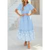 imageBTFBM Womens Summer Dresses 2026 Casual Short Sleeve Elastic Waist Flowy Beach Vacation Floral Boho Maxi Dress PocketsBlue White Flower