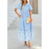 imageBTFBM Womens Summer Dresses 2026 Casual Short Sleeve Elastic Waist Flowy Beach Vacation Floral Boho Maxi Dress PocketsBlue White Flower