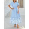 imageBTFBM Womens Summer Dresses 2026 Casual Short Sleeve Elastic Waist Flowy Beach Vacation Floral Boho Maxi Dress PocketsBlue White Flower