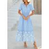 imageBTFBM Womens Summer Dresses 2026 Casual Short Sleeve Elastic Waist Flowy Beach Vacation Floral Boho Maxi Dress PocketsBlue White Flower