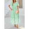 imageBTFBM Womens Summer Dresses 2026 Casual Short Sleeve Elastic Waist Flowy Beach Vacation Floral Boho Maxi Dress PocketsGrey Green White Flower