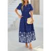 imageBTFBM Womens Summer Dresses 2026 Casual Short Sleeve Elastic Waist Flowy Beach Vacation Floral Boho Maxi Dress PocketsNavy White Flower