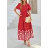 imageBTFBM Womens Summer Dresses 2026 Casual Short Sleeve Elastic Waist Flowy Beach Vacation Floral Boho Maxi Dress PocketsRed White Flower