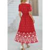 imageBTFBM Womens Summer Dresses 2026 Casual Short Sleeve Elastic Waist Flowy Beach Vacation Floral Boho Maxi Dress PocketsRed White Flower