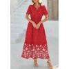 imageBTFBM Womens Summer Dresses 2026 Casual Short Sleeve Elastic Waist Flowy Beach Vacation Floral Boho Maxi Dress PocketsRed White Flower