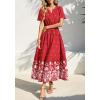 imageBTFBM Womens Summer Dresses 2026 Casual Short Sleeve Elastic Waist Flowy Beach Vacation Floral Boho Maxi Dress PocketsRed White Flower