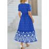 imageBTFBM Womens Summer Dresses 2026 Casual Short Sleeve Elastic Waist Flowy Beach Vacation Floral Boho Maxi Dress PocketsRoyal Blue White Flower