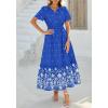 imageBTFBM Womens Summer Dresses 2026 Casual Short Sleeve Elastic Waist Flowy Beach Vacation Floral Boho Maxi Dress PocketsRoyal Blue White Flower