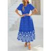 imageBTFBM Womens Summer Dresses 2026 Casual Short Sleeve Elastic Waist Flowy Beach Vacation Floral Boho Maxi Dress PocketsRoyal Blue White Flower
