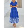 imageBTFBM Womens Summer Dresses 2026 Casual Short Sleeve Elastic Waist Flowy Beach Vacation Floral Boho Maxi Dress PocketsRoyal Blue White Flower