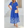imageBTFBM Womens Summer Dresses 2026 Casual Short Sleeve Elastic Waist Flowy Beach Vacation Floral Boho Maxi Dress PocketsRoyal Blue White Flower