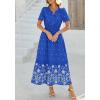 imageBTFBM Womens Summer Dresses 2026 Casual Short Sleeve Elastic Waist Flowy Beach Vacation Floral Boho Maxi Dress PocketsRoyal Blue White Flower