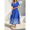 imageBTFBM Womens Summer Dresses 2026 Casual Short Sleeve Elastic Waist Flowy Beach Vacation Floral Boho Maxi Dress PocketsRoyal Blue White Flower