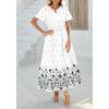 imageBTFBM Womens Summer Dresses 2026 Casual Short Sleeve Elastic Waist Flowy Beach Vacation Floral Boho Maxi Dress PocketsWhite Black Flower