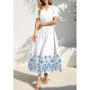 imageBTFBM Womens Summer Dresses 2026 Casual Short Sleeve Elastic Waist Flowy Beach Vacation Floral Boho Maxi Dress PocketsWhite Blue Flower
