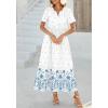 imageBTFBM Womens Summer Dresses 2026 Casual Short Sleeve Elastic Waist Flowy Beach Vacation Floral Boho Maxi Dress PocketsWhite Blue Flower