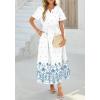 imageBTFBM Womens Summer Dresses 2026 Casual Short Sleeve Elastic Waist Flowy Beach Vacation Floral Boho Maxi Dress PocketsWhite Blue Flower