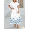 imageBTFBM Womens Summer Dresses 2026 Casual Short Sleeve Elastic Waist Flowy Beach Vacation Floral Boho Maxi Dress PocketsWhite Blue Flower