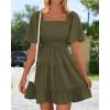imageBTFBM Womens Summer Smocked Mini Dress Spring Square Neck Flutter Sleeve Casual Ruffle Swing Boho Beach Dresses PocketsArmy Green